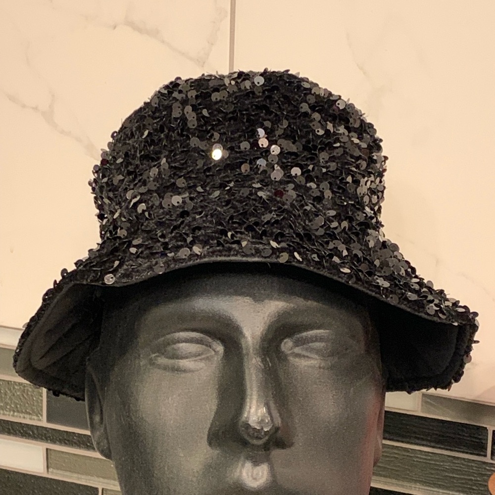 New black sequin bucket hat